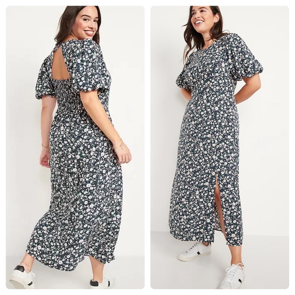 ON puff sleeve shift floral maxi EUC